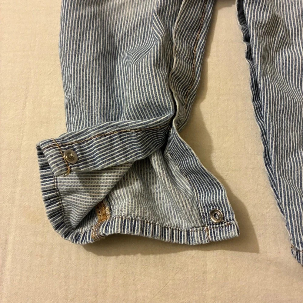 OshKosh Bgosh Kids 12M Blue Hickory Stripe Denim Overalls Snap Leg‎ Workwear